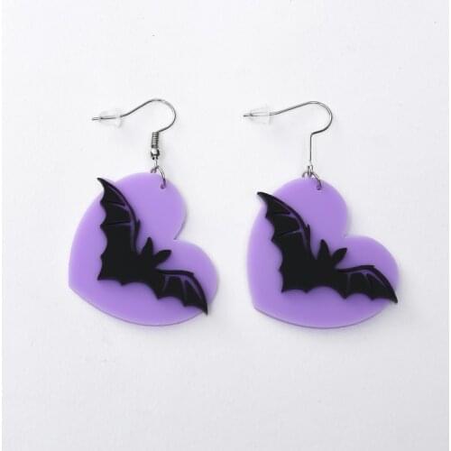 Women Punk Earrings bat Purple Heart Pandent Earrings Charm Hip Hop Girls Gift Cute Stud acrylic jewelry Evening Party Earring
