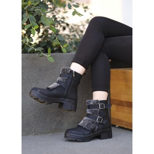 Florin Bona Double Buckle Furry Women Boots