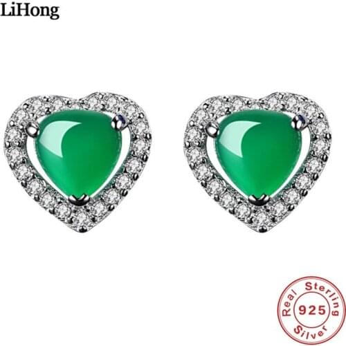 Real 100%925 Silver Earrings Heart Emerald Silver Earrings Womens Jewelry Boutique