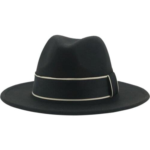 Women hats solid color wide birm ribbon band fedora hats winter autumn black khaki formal vintage dress wedding winter women hat