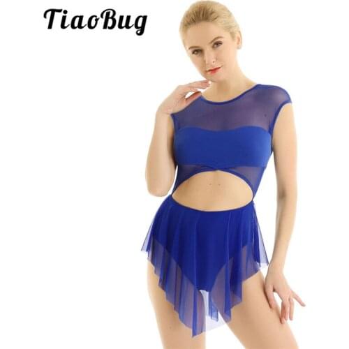 TiaoBug Women Sleeveless Cutout Mesh Dancewear Ballet Gymnastics Leotard Stage Performance Dance Costume Figure Skating Dress