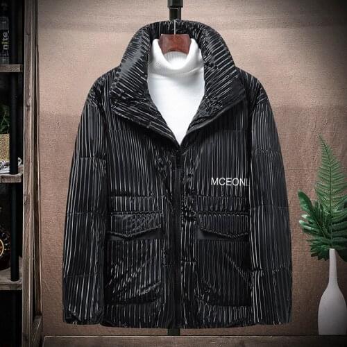 Winter Men 90% White Duck Down Jackets Male Casual Thicken Warm Stand Collar Puffer Windproof Glossy Striped High Quality Parka