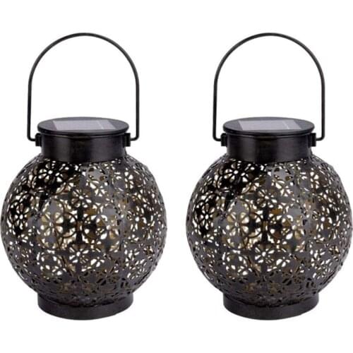 Solar Lanterns Outdoor Waterproof Hanging Solar Lights Retro Metal LED Decorative Light with Handle for Garden 2 Pack