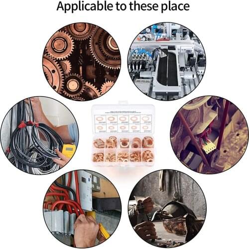 200Pack Sealing Rings Assortment Kit Seal Gasket M5, M6, M8, M10, M12, M14