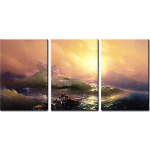 3 Panel World Famous Painting Reproduction on Canvas Wall Art - The Ninth Wave by Hovhannes Aivazovsky Drop shipping