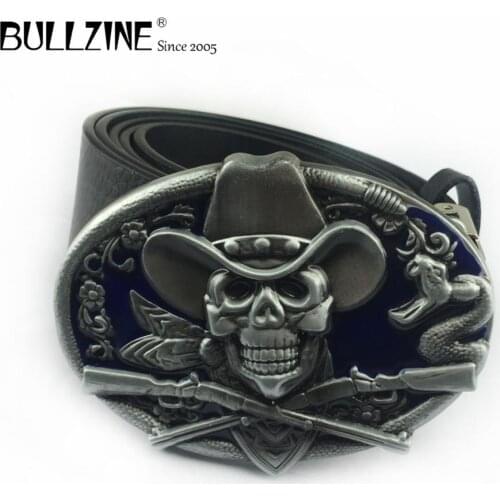 Bullzine zinc alloy dark blue enameled SKULL belt buckle FP-02671 LUXURIOUS jeans gift belt buckle PU belt connecting clasp