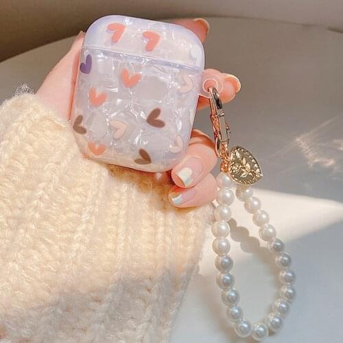 Colorful Flower Shell Pattern Case For AirPods 2 Pro Case Cute Bluttooth Earphone Charging Box Cover for AirPods Pearl Keychain