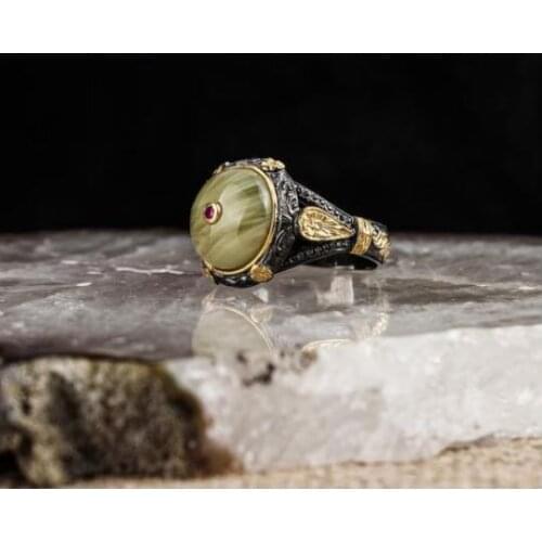 Zircon 925 Silver Engraved Traditional Handmade Turkish Signet Ring Jewelry Gift for Women Men