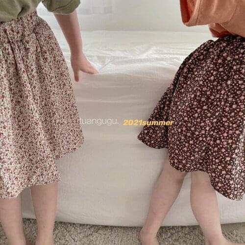 Girl Child Skirt 2021 New Print Retro Cute Korean Floral Skirt