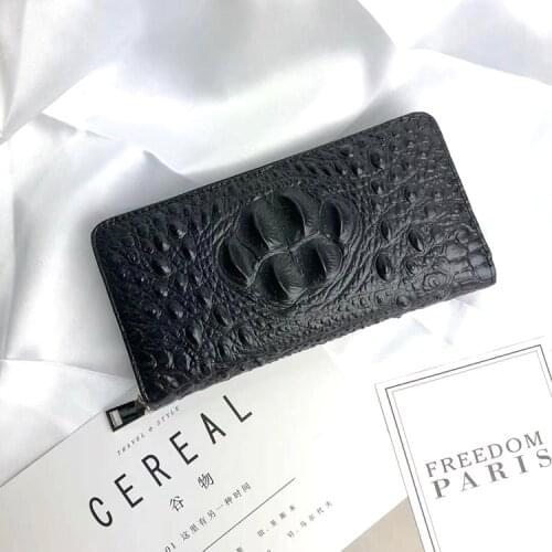 Long leather wallet, crocodile pattern wallet, multi-card position, leather wallet, hand bag, single zipper, mobile phone bag