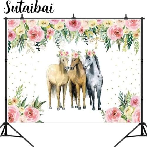 Horse Party Backdrop Cowboy Cowgirl Flower Photo Background Farm Western Birthday Baby Shower Bday Banner Decoration