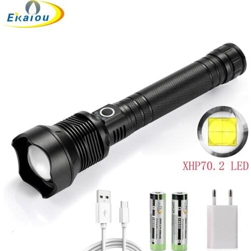 XHP70 .2 USB Zoom LED Flashlight 3 Modes Rechargeable Water Resistant Handheld LED torch for Camping Outdoor Emergency