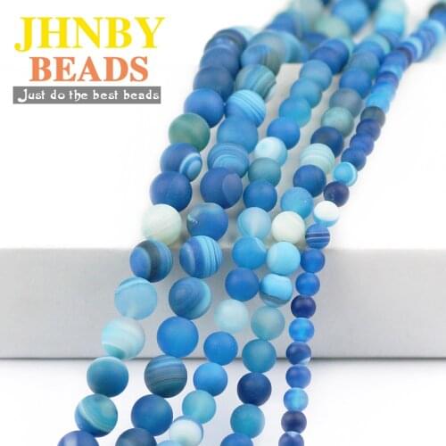 JHNBY AAA Natural Matte Lake Blue Banded Carnelian Beads 6/8/10MM Round Loose Beads for Jewelry Making Bracelet Accessories DIY