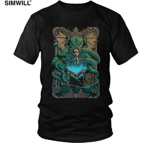 Classic Vintage Call Of Cthulhu T Shirt Men Streetwear Cotton Tshirt Short Sleeve Lovecraft T-shirt Horror Fiction Film Fan Tee
