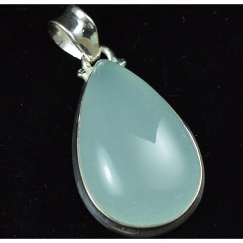 Hand make Genuine Aqua Chalcedony Pendant 100% 925 Sterling Silver, 42.6 mm , AP6123