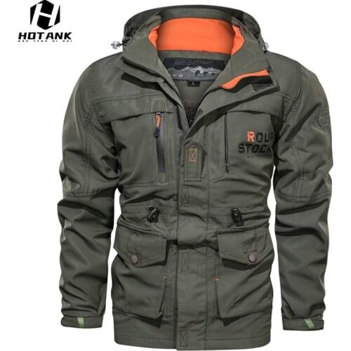 Mens Jackets Mid-length Casual Hooded Outwear Jacket Hiking Windbreaker Autumn Spring Fashion Tactical Pilot Windproof Coats