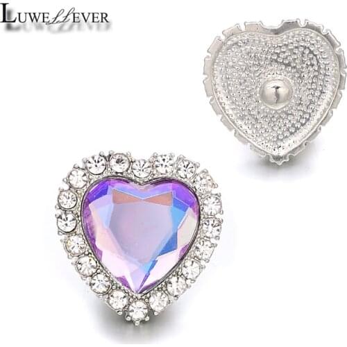 Luwellever Component w346 Heart Crystal 18mm Metal Snap Button For Bracelet Necklace Interchangeable Jewelry Accessorie Findings