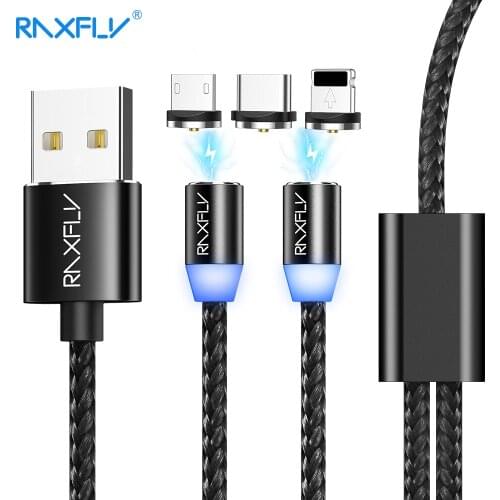 RAXFLY 2 In 1 Magnetic USB Cable Micro USB Type C For iPhone 11 8 Redmi Note 8 Pro 7 2.1A Fast Charging Wire Magnet Charger Cabo
