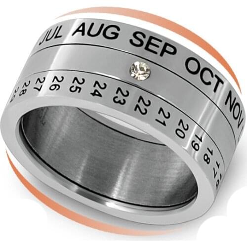 MANGOSKY 9mm Number and Month Letter Rotatable rings for men anillos Titanium Stainless Steel Punk Party Ring Jewelry