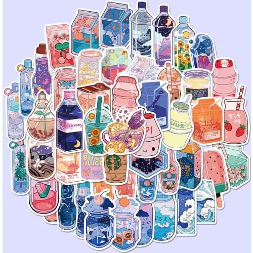 50pcs Cute Drink Little Fresh Stickers DIY Laptop Bicycle Luggage Skateboard Waterproof PVC Graffiti Childrens Toy Stickers