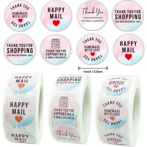 500pcs 2.5cm Thank You Stickers Business Shopping Bag Packaging Homemaed with Love Baking Sealing Decoration Label