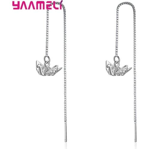 Top Fashion Women 925 Sterling Silver Ear Line Long Earrings for Girls Cut Fly Bird Drop Dangle Female Jewelry Party Gift