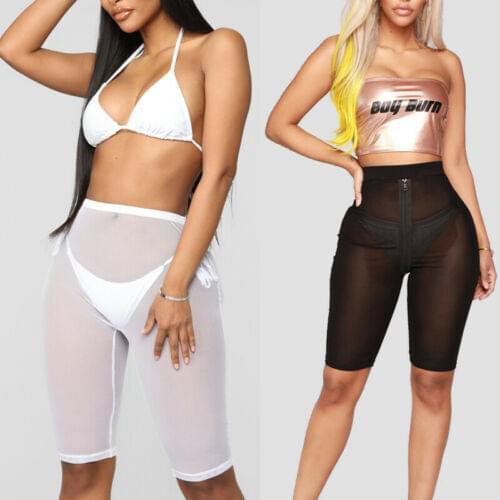 NEW Women See Through Hot Pants Transparent Shorts Bikini cover up Ice Silk Sheer Mesh Underwear swimsuit