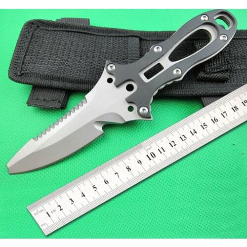 Super classic survival diving knife fixed blade Sharp blade cut the rope hook back serrate nylon sheathed with the rope