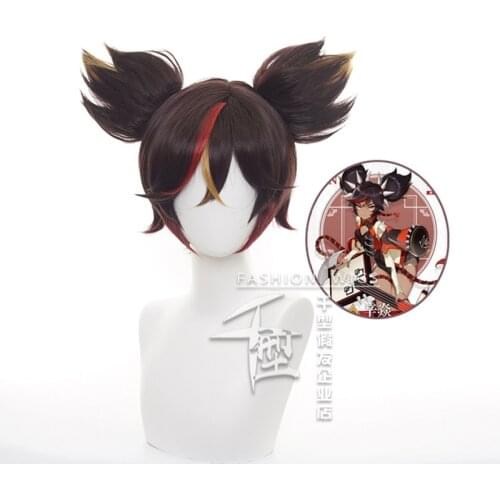 Game Genshin Impact Xinyan Wig With Ears Ponytails Cosplay Costume Heat Resistant Synthetic Hair Xin Yan Women Party Wigs