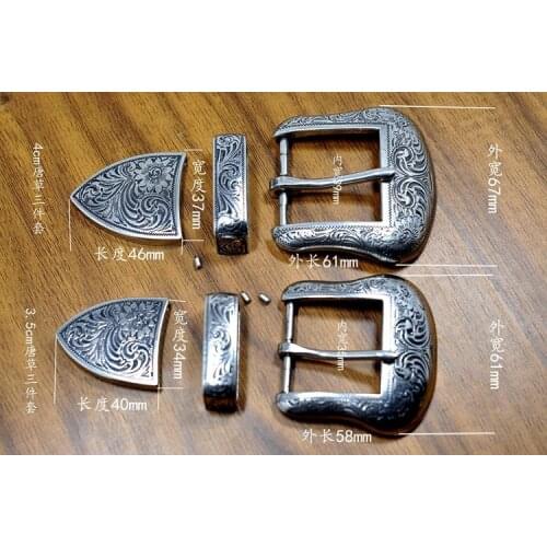 Vintage carve pattern beautiful metal women men DIY leather craft belt buckle set antique silver color 3pcs parts/set