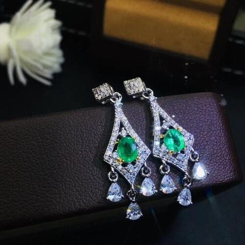 Luxurious geometry water drop Natural green Emerald drop earrings 925 silver natural gemstone earrings women party gift jewelry
