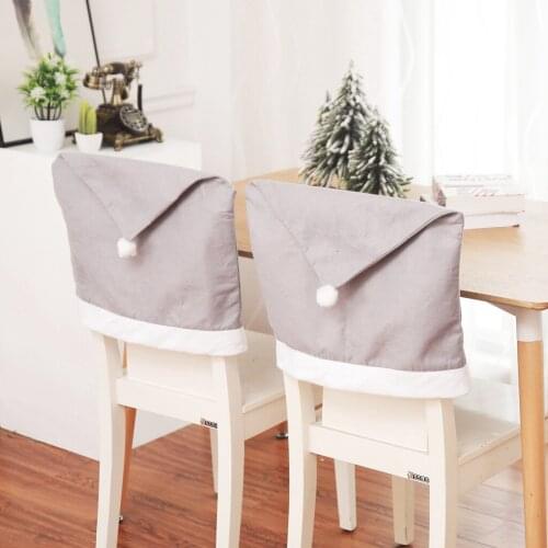 Christmas decorations gray non-woven fabric chair cover stool cover Christmas chair cover big hat home party dinner decorations
