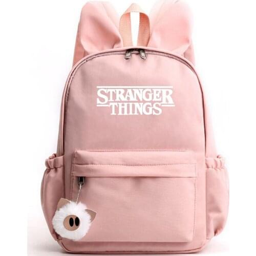 Stranger Things backpack With Rabbit Ears Modeling Shoulder Bag Backpack Student Teenager Girls cute Backpack Letter Mochila