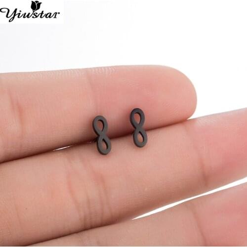 Yiustar Earrings Stainless Steel Cute Bow Earrings Black Color Simple Tiny 8 Shape Stud Earrings for Women Girls Gift Pendientes