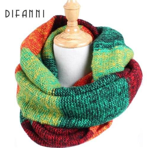 [DIFANNI] Good quality Winter Girl Loop scarf Colorful Stripe Infinity Scarf Designer Acrylic Mohair Basic Shawls Soft Womens