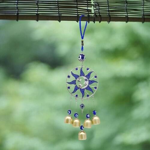 Blue Eyes Wind Chimes Wall Pendant With Bells Garden Decor Craft Wind Chimes Wall Hanging Blessing Proection Decor Gift