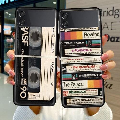 Fold Case For Samsung Galaxy Z Flip 3 Foldable Black Soft Edge Coque ZFlip3 5G High Quality Phone Cover Retro Cassette