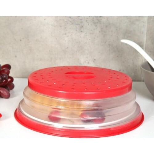 Collapsible Microwave Cover Lid Folding Silicone Microwave Plate Cover Colander Strainer for Fruit Vegetables 10.5 inch