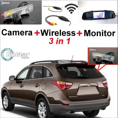 3 in1 Special Rear View Camera + Wireless Receiver + Mirror Monitor Easy DIY Backup Parking System For Hyundai Veracruz ix55