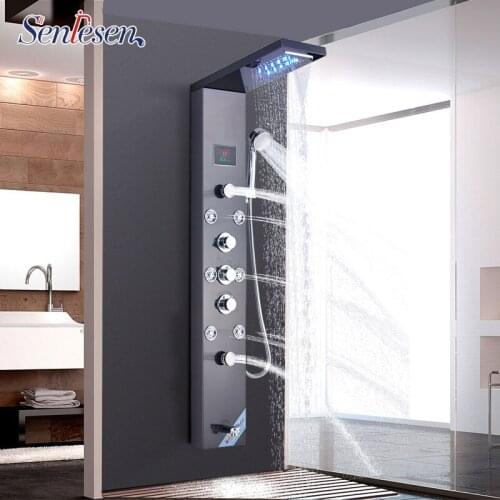 Senlesen Rainfall Waterfall LED Shower Head Nickle/ORB/Gold Shower Panel Ceramic Valve Water Mixer Tap Para Bathroom Shower