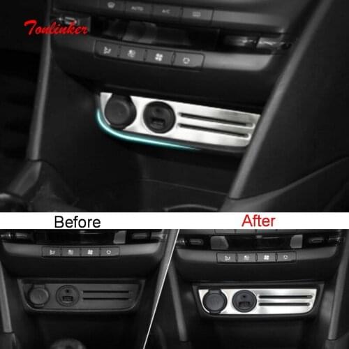 Tonlinker Interior Cigarette lighter position Cover stickers for Peugeot 2008 2014-19 Car styling 1 PCS Stainless steel sticker