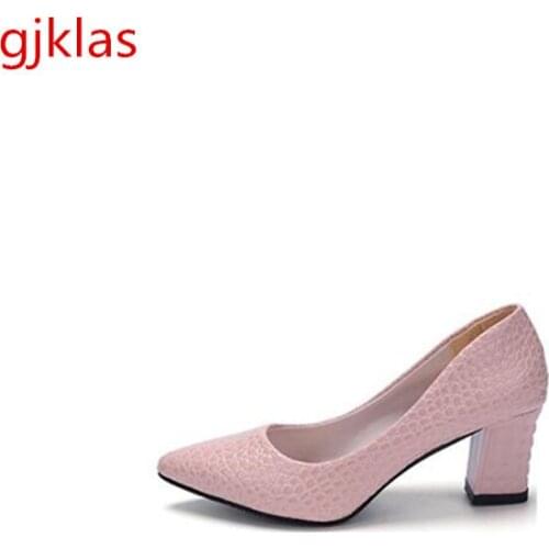 Woman Pumps Ladies Dress Shoes High Heels Black White Pink Office Shoes Women Pointed Toe Chunky Heels New Fashion Block Heels