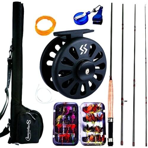 Sougayilang Fishing Rod Combo Strong Fly Fishing Pole Fly Reel with Bag Line Lure Box Outdoor Sport Fishing Set Fishing Tools
