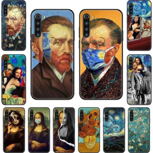 Funny Van Gogh Starry Mona Lisa Phone case For Xiaomi Redmi Note S2 4 5 6 7 8 A S X Plus Pro black silicone shell 3D waterproof