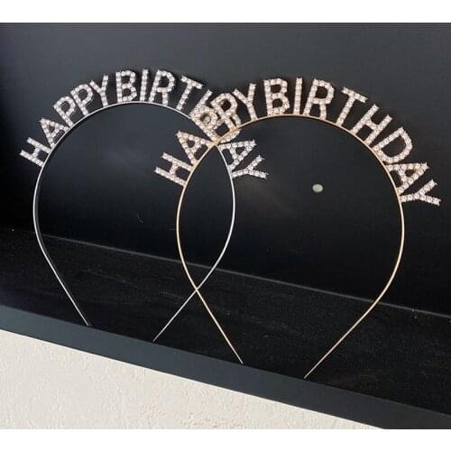 Women Hairband Alloy Headbands For Girls Rhinestone Happy Birthday Party Headband European And American Letter Hair Accessories