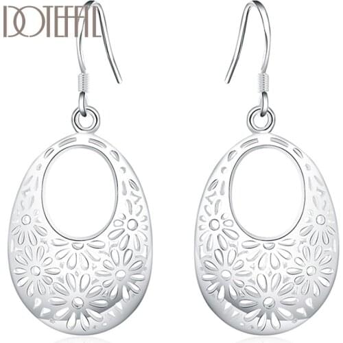DOTEFFIL 925 Sterling Silver Hollow Flower Drop Earring For Women Wedding Engagement Party Fashion Charm Jewelry