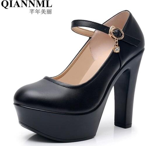 13cm Extreme High Heels Shoes Woman 2021 Split Leather Platform Pumps Women Block Heels Office Shoe Creepers Big Size 42 43