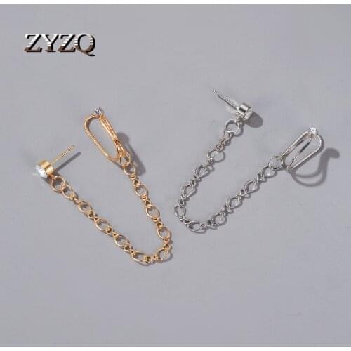 ZYZQ Fashionable Cubic Zirconia Earrings Ear Clips Integrated Earrings For Women Personality Simple Chain Earrings Jewelry