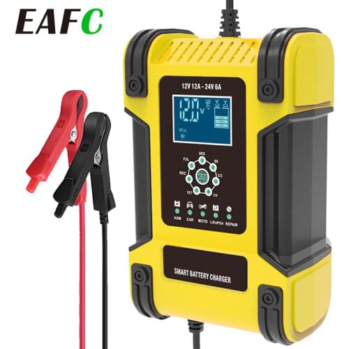 12V-24V 12A Smart Car Battery-Charger 7-Stage Digital Display Car Battery Chargers Power Puls Repair Chargers Wet Dry Lead Acid