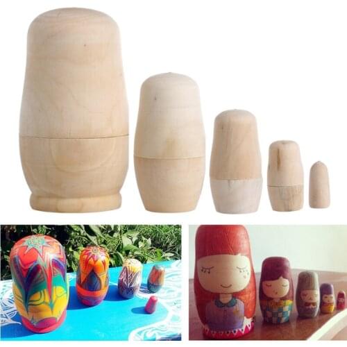 900C 5x Unpainted DIY Blank Wooden Embryos Russian Nesting Dolls Matryoshka Toy Gift